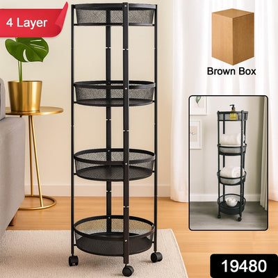 3-Layer Round Metal Mesh Utility Storage Trolley with Wheels