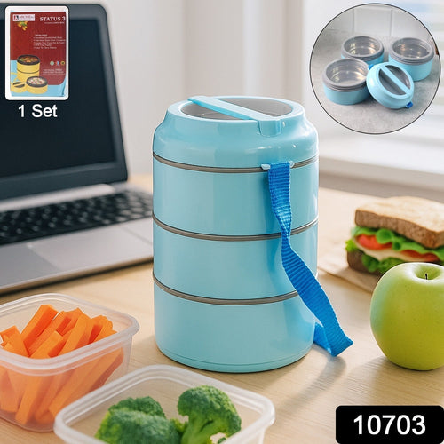3 Layer Insulated Lunch Box Set with Handle & Strap